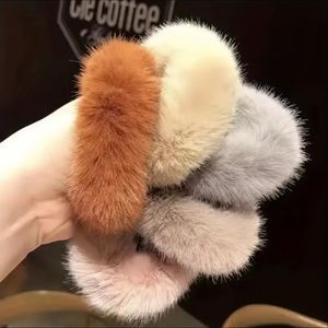 NEW Fur Hair Scrunchies 6pc Fuzzy Fluffy Pony tail holders Neutral Colors gift